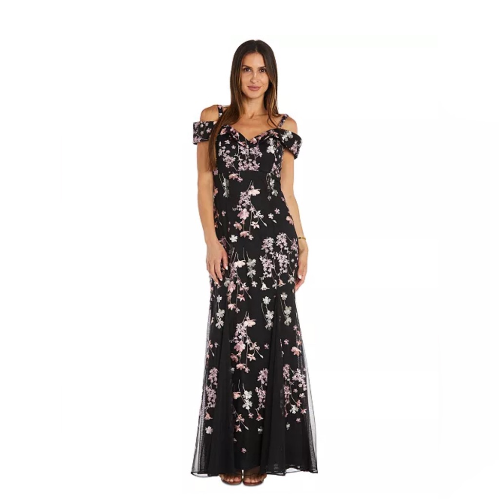 Floral Cold-Shoulder Mermaid Gown